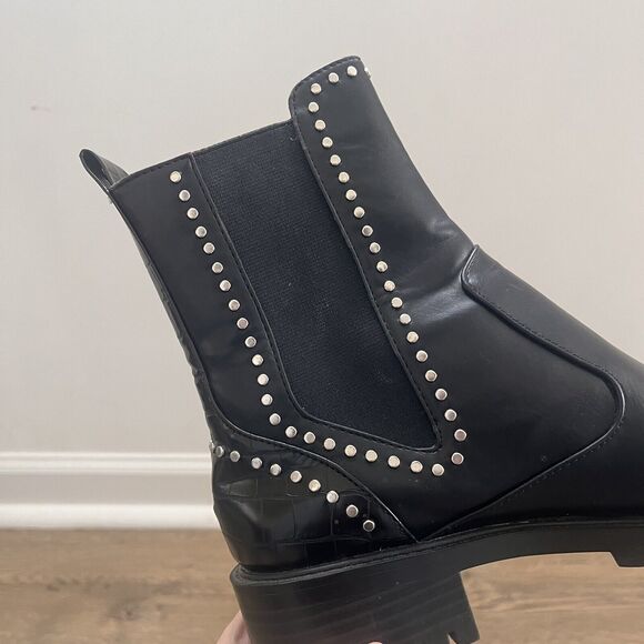 Zara Trafulac Studded Combat/Moto Ankle Boots Black Slip On Size EU37/US 76.5 - Picture 5 of 8